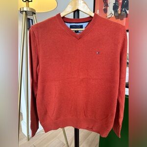 Tommy Hilfiger Men’s VNeck Sweater Burnt Orange - Small